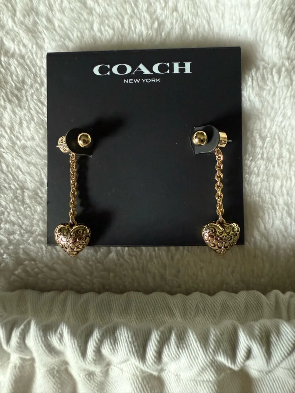 Coach Gold Filigree Heart Drop Earrings - Picture 2 of 2